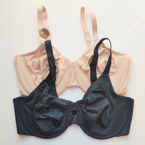 Wacoal Unlined Underwire Bras in Light Beige/ Nude & Black, 36DDD